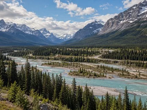 Saskatchewan River Crossing valley where mountain rivers meet