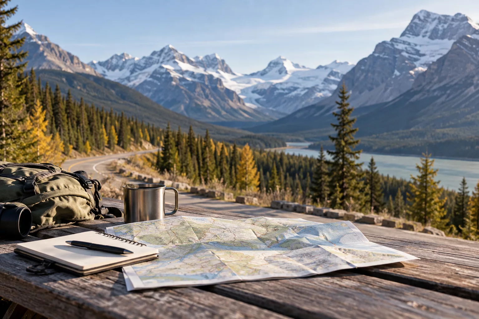 Folded Icefields Parkway map and notebook for planning a day on the corridor