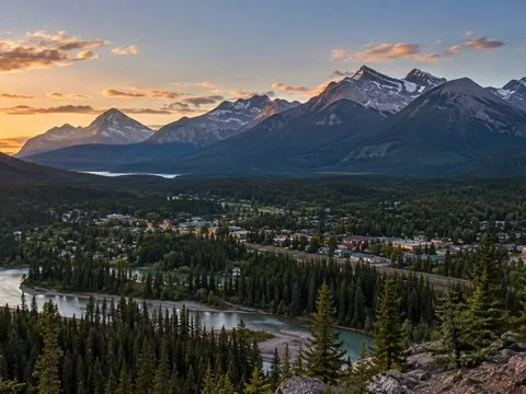 Jasper townsite nestled in a broad mountain valley